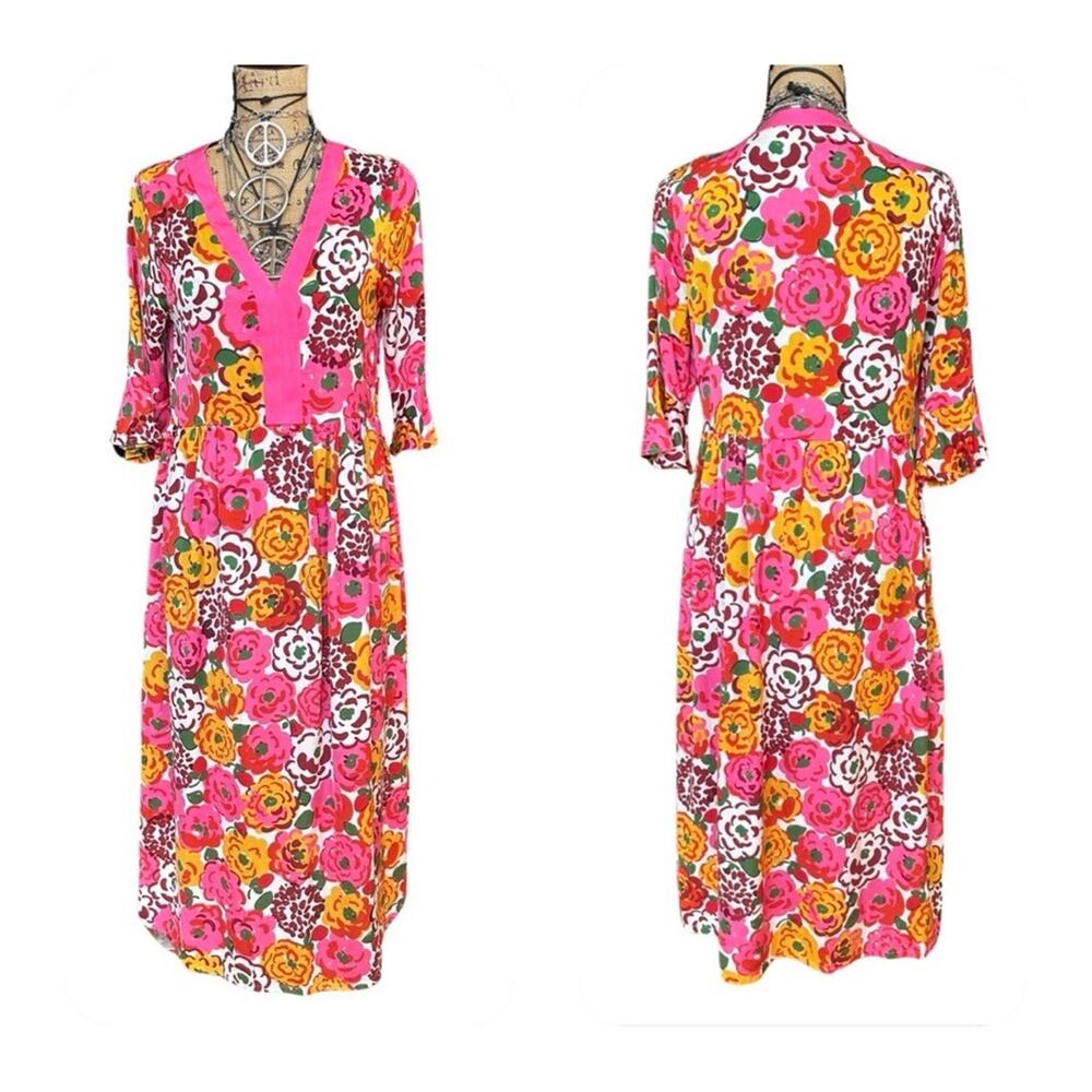 Kate Spade New York Pink Multicolored Floral Print Lightweight Caftan Size XS/S - Picture 2 of 14